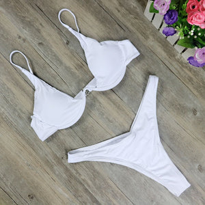 Bikini dây cao mới 2025, eo cao, Bộ bikini Brazil trơn