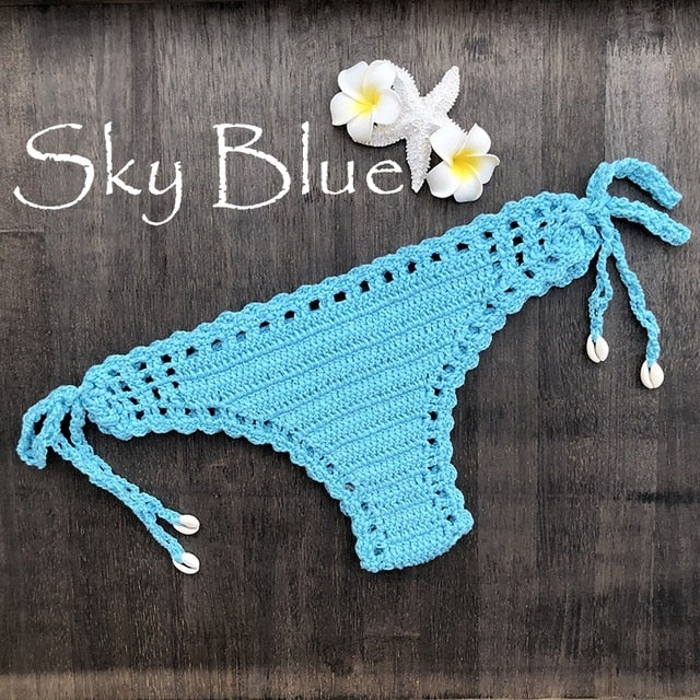 Women Sport Sexy Bikini Thong Handmade Crochet Swimwear Bikini Bottom