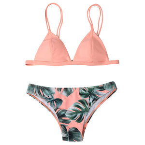 Bikini de mujer, vendaje push-up, color sólido, triángulo de cintura baja