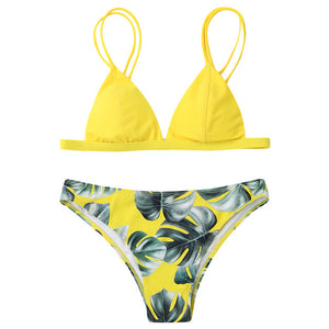 Bikini de mujer, vendaje push-up, color sólido, triángulo de cintura baja