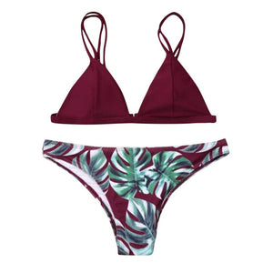 Bikini de mujer, vendaje push-up, color sólido, triángulo de cintura baja