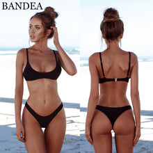 Tải hình ảnh vào trình xem Thư viện,BANDEA 2025 Bộ đồ bơi Bikini đẩy ngực cho phụ nữ, bộ đồ Brazil đơn sắc
