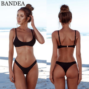 BANDEA 2025 Bộ đồ bơi Bikini đẩy ngực cho phụ nữ, bộ đồ Brazil đơn sắc