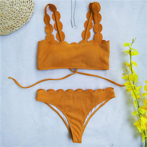 Bộ bikini bandeau nữ ribbed sexy Peachtan 2025 Màu trắng đồng nhất