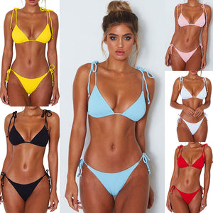 Bộ đồ bơi bikini ngực đệm thời trang nữ 2025, hình tam giác đẩy lên băng chắc chắn