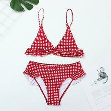 Tải hình ảnh vào trình xem Thư viện,Bikini Set Nữ Kẻ Caro 2025 Mới Đẩy Lên Ruffle Bơi Có Đệm
