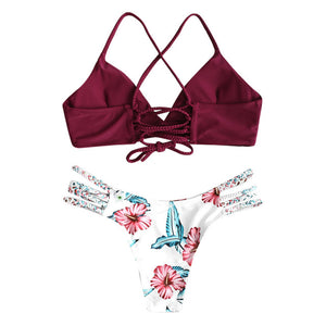 Women Bikinis 2025, Set Push Up Cut Flower, Two Piece Floral