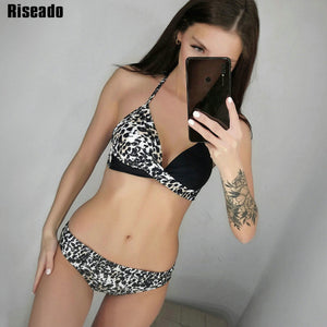 Bikinis Riseado Push Up, Bikini de playa con estampado de hojas Halter 2025