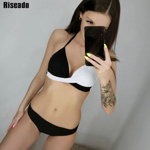 Bikinis Riseado Push Up, Bikini de playa con estampado de hojas Halter 2025