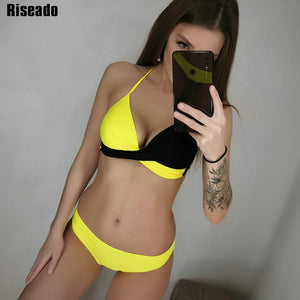 Bikinis Riseado Push Up, Bikini de playa con estampado de hojas Halter 2025