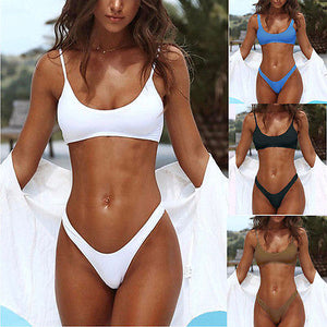 2025 Summer Women Swimwear Triangle Padded Bra Push-up Bikinis Solid